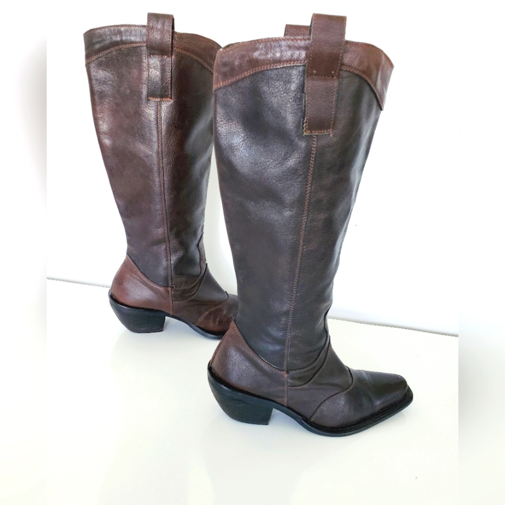 Nine West "COUNTING " Brown Leather Vintage Cowboy Boots Size 7M